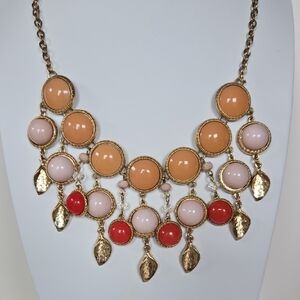 N-016-NY Statement Bib Necklace With Cabochon and God Tone Accents